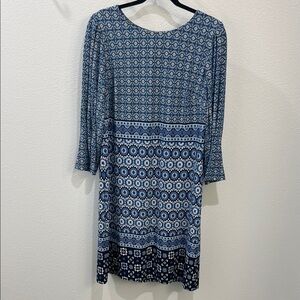 Vince Camuto Blue Printed Long Sleeve Dress